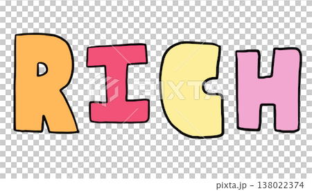 Hand writing rich letters for font, text, message, words, typography, cute patch, sign, symbol, print, social media, sticker, icon, decoration, fridge magnet, mood, feeling, energy, lifestyle, hobby 138022374
