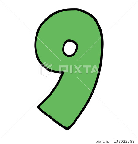 Hand writing 9 number for number design, math, font, counting, text, message, initials, card, sticker, tattoo, education book, name design, shirt print, brooch, pin, patch, icon, kid drawing style 138022388