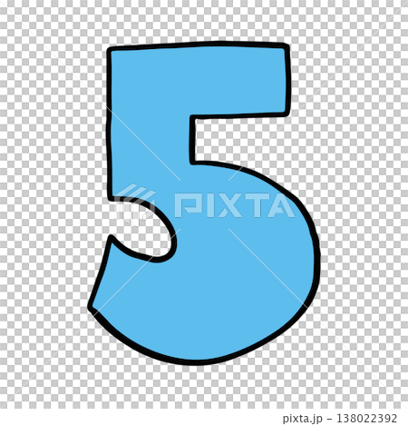 Hand writing 5 number for number design, math, font, counting, text, message, initials, card, sticker, tattoo, education book, name design, shirt print, brooch, pin, patch, icon, kid drawing style 138022392