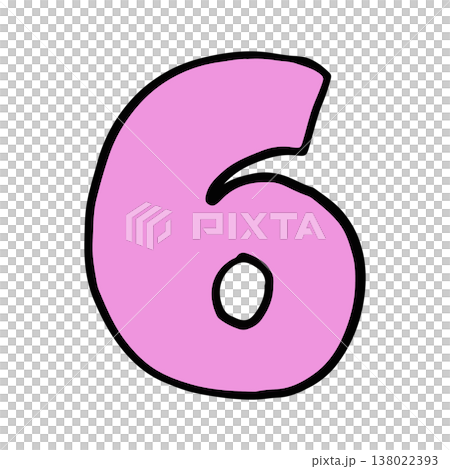 Hand writing 6 number for number design, math, font, counting, text, message, initials, card, sticker, tattoo, education book, name design, shirt print, brooch, pin, patch, icon, kid drawing style 138022393