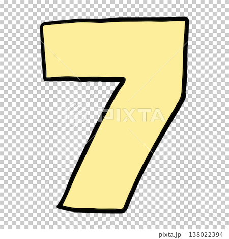 Hand writing 7 number for number design, math, font, counting, text, message, initials, card, sticker, tattoo, education book, name design, shirt print, brooch, pin, patch, icon, kid drawing style 138022394