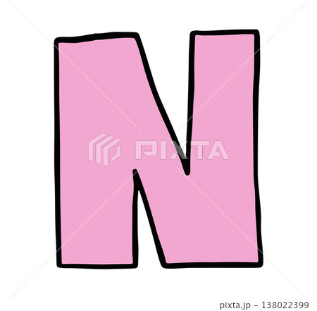 Hand writing N alphabet letter for a to z, font, typography, text, message, initials, card, sticker, tattoo, education book, name design, shirt print, brooch, pin, patch, icon, kid drawing style 138022399