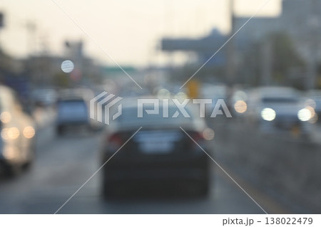 highway traffic with safety barrier on road asphalt, blurred image 138022479
