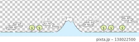 Simple, thin-line illustration of Mount Fuji: Black lines, light blue and green on a white background. Banner size. Simple, thin-line illustration of Mount Fuji: Black lines, light blue and green on a white background. Banner size. 138022500
