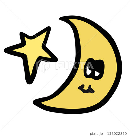Hand drawn happy yellow moon and star for decoration, cartoon character, comic, mascot, sky and cloud, plush toy, kid doll, sticker, cute patch, brooch, shirt print, icon, good night, sleep tight Hand drawn happy yellow moon and star for decoration, cartoon character, comic, mascot, sky and cloud, plush toy, kid doll, sticker, cute patch, brooch, shirt print, icon, good night, sleep tight 138022850
