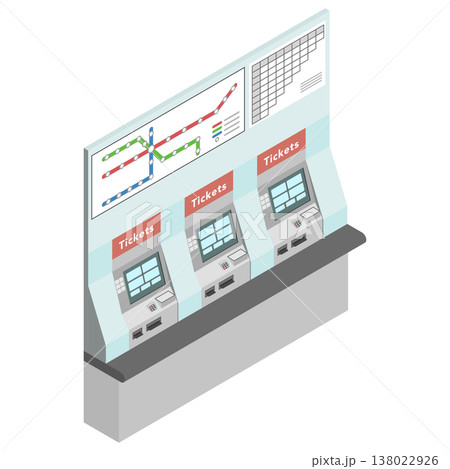 アイソメトリックイラスト：駅の券売機 138022926