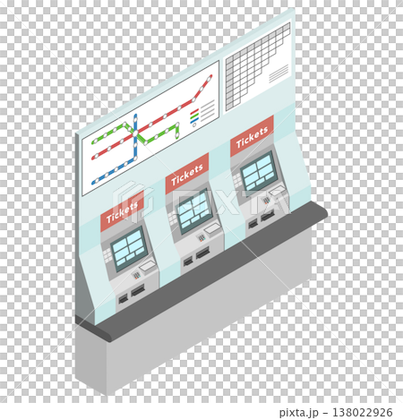 アイソメトリックイラスト：駅の券売機 138022926