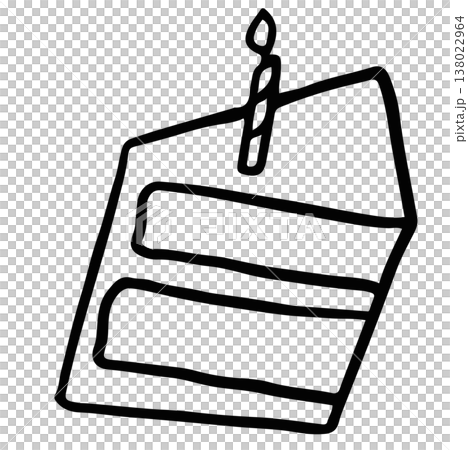 Hand drawn outline of cake slice with candle for birthday cake, colouring book, sweet dessert, cafe, restaurant, menu, recipe, baking book, food, snack, card, party, bakery, pastry, brunch, vegan cake Hand drawn outline of cake slice with candle for birthday cake, colouring book, sweet dessert, cafe, restaurant, menu, recipe, baking book, food, snack, card, party, bakery, pastry, brunch, vegan cake 138022964