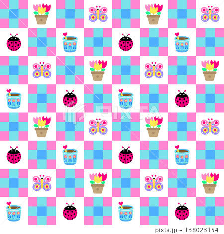 Cute Spring Garden Friends Seamless Pattern 138023154