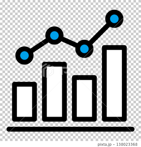 棒グラフと折れ線の複合グラフアイコン(2色・青・データ分析・統計・推移・ビジネス・目標達成) 棒グラフと折れ線の複合グラフアイコン(2色・青・データ分析・統計・推移・ビジネス・目標達成) 138023368