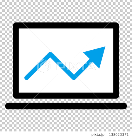 筆記型電腦和上升趨勢的商業圖標(2 種顏色 - 藍色 - 遠端辦公、網路分析、行動應用成功) 筆記型電腦和上升趨勢的商業圖標(2 種顏色 - 藍色 - 遠端辦公、網路分析、行動應用成功) 138023371