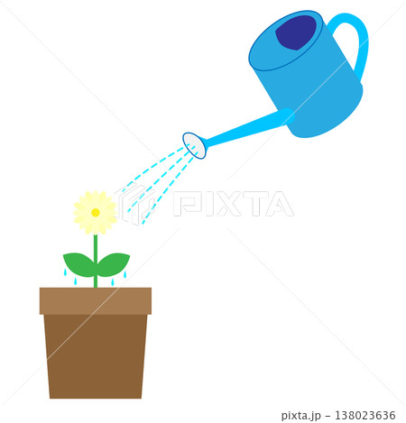 植木鉢の花にジョウロで水やりをしているイラスト 138023636