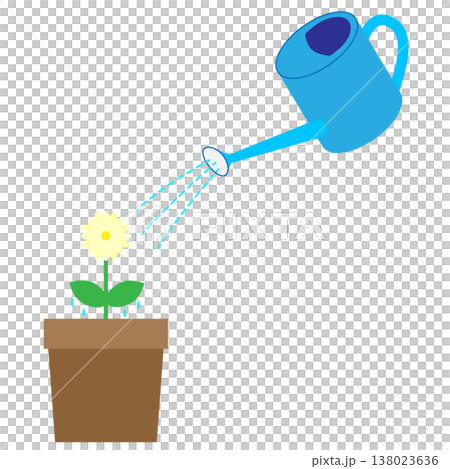 植木鉢の花にジョウロで水やりをしているイラスト 138023636