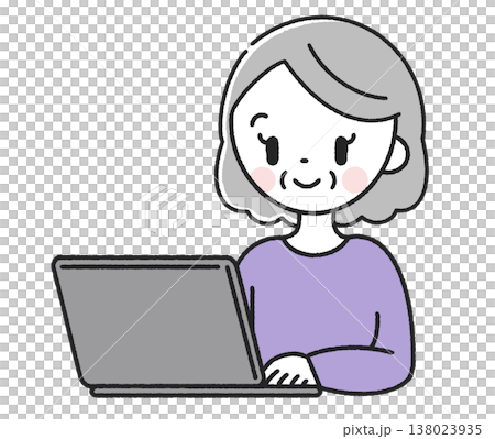 パソコンで作業するシニア女性 138023935