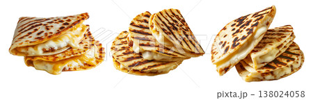 Grilled cheese quesadilla or Cachapas sweet corn pancakes with melted white cheese stacked, isolated on white background Grilled cheese quesadilla or Cachapas sweet corn pancakes with melted white cheese stacked, isolated on white background 138024058
