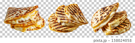 Grilled cheese quesadilla or Cachapas sweet corn pancakes with melted white cheese stacked, isolated on white background Grilled cheese quesadilla or Cachapas sweet corn pancakes with melted white cheese stacked, isolated on white background 138024058