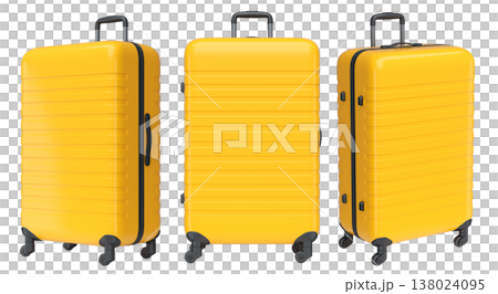 Set of luggage with beach accessories for summer holidays on white background. 138024095