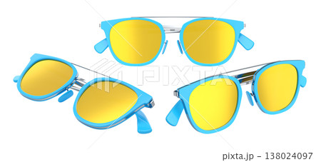 Set of sunglasses with gradient lens and plastic frame on white background. 138024097