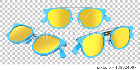 Set of sunglasses with gradient lens and plastic frame on white background. 138024097