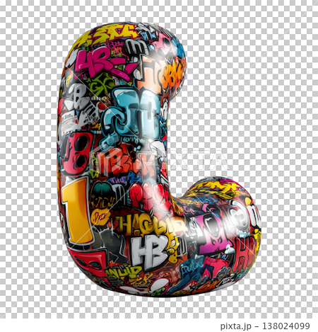 Inflatable letter L covered in graffiti art isolated on white background, representing urban creativity and bold street concept Inflatable letter L covered in graffiti art isolated on white background, representing urban creativity and bold street concept 138024099