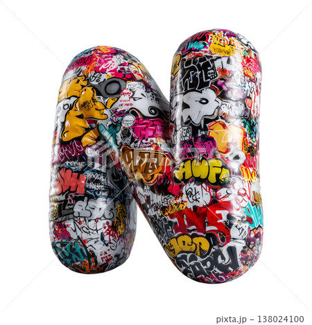 Inflatable letter N covered in graffiti art isolated on white background, representing urban creativity and bold street concept Inflatable letter N covered in graffiti art isolated on white background, representing urban creativity and bold street concept 138024100