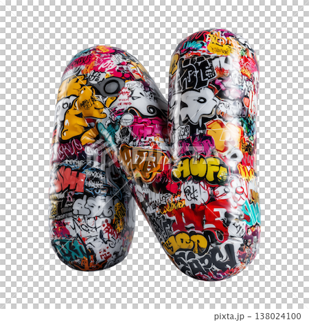 Inflatable letter N covered in graffiti art isolated on white background, representing urban creativity and bold street concept Inflatable letter N covered in graffiti art isolated on white background, representing urban creativity and bold street concept 138024100