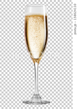 Closeup of champagne flute with golden bubbles isolated on white background symbolizing celebration and elegance Closeup of champagne flute with golden bubbles isolated on white background symbolizing celebration and elegance 138024110
