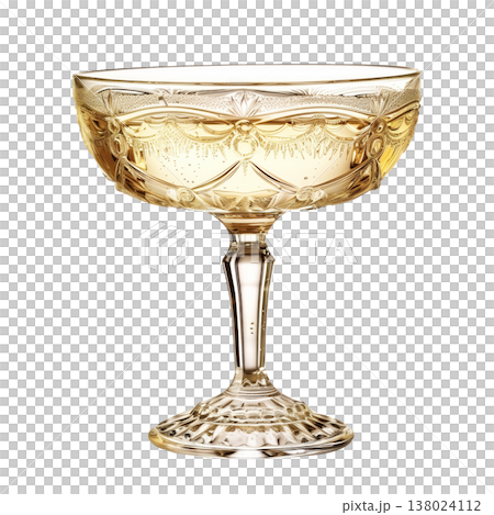 Crystal champagne coupe with golden bubbly drink isolated on white background, concept of celebration and elegance Crystal champagne coupe with golden bubbly drink isolated on white background, concept of celebration and elegance 138024112
