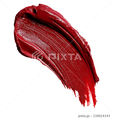 Deep red lipstick smear with glossy texture isolated on white background, concept of beauty and cosmetics and personal care 138024143