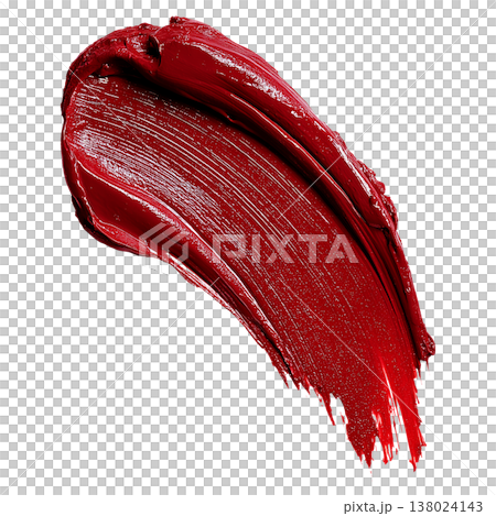 Deep red lipstick smear with glossy texture isolated on white background, concept of beauty and cosmetics and personal care 138024143
