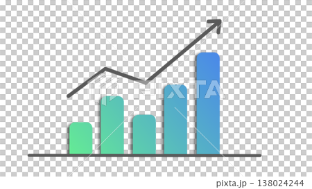 Upward-sloping bar graph with upward arrow: Image of business growth and improved performance (blue gradient) Upward-sloping bar graph with upward arrow: Image of business growth and improved performance (blue gradient) 138024244