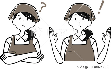 疑問、閃く女性アルバイト店員のイラストセット 138024252