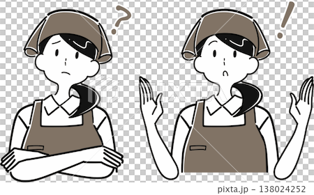 疑問、閃く女性アルバイト店員のイラストセット 138024252