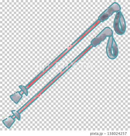 ゆるい線のトレッキングポールのイラスト 138024257