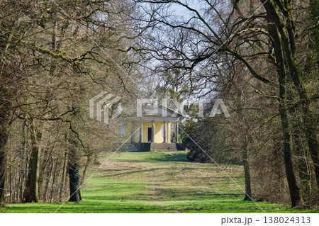 Neoclassical Garden Pavilion in a Spring Park with Ancient Trees. Neoclassical Garden Pavilion in a Spring Park with Ancient Trees. 138024313