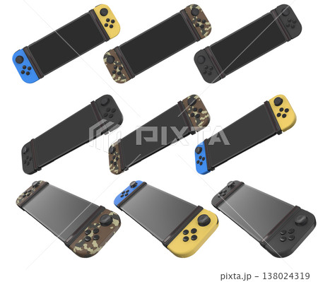 Realistic video game controllers console attached to mobile phone isolated on white Realistic video game controllers console attached to mobile phone isolated on white 138024319