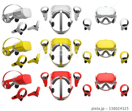 Virtual reality glasses and headset with controllers isolated on white background with clipping path Virtual reality glasses and headset with controllers isolated on white background with clipping path 138024325