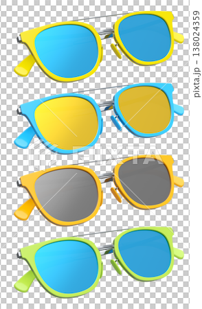 Set of sunglasses with gradient lens and plastic frame on white background. Set of sunglasses with gradient lens and plastic frame on white background. 138024359
