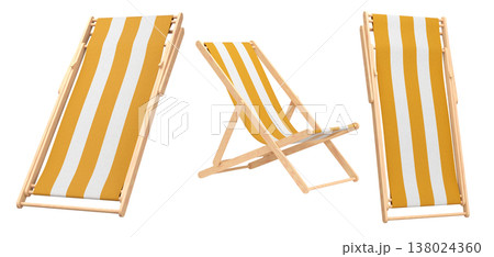 Set of striped beach chairs for summer getaways isolated on white background. Set of striped beach chairs for summer getaways isolated on white background. 138024360