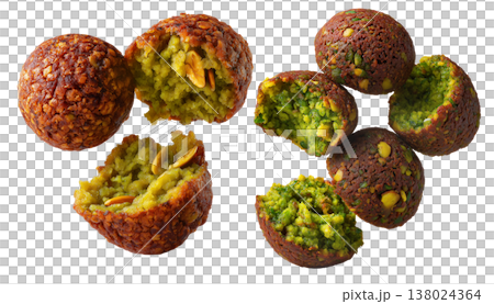 Set of Taameya Egyptian falafel balls made from chickpeas or fava beans, isolated on white background, concept of Arabic food 138024364