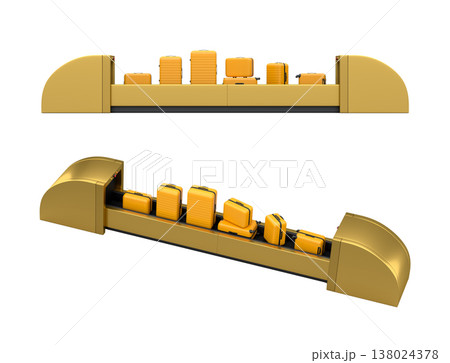 Set of Airport luggage conveyor belt or baggage claim area with suitcases on white. 138024378