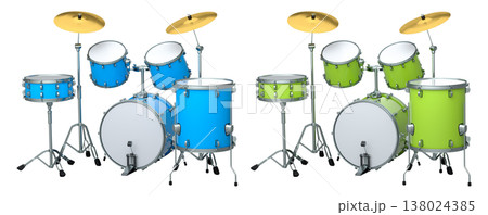 Set of realistic drums with metal cymbals or drumset on white background Set of realistic drums with metal cymbals or drumset on white background 138024385