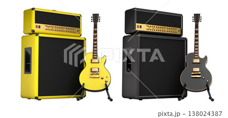 Set of amplifier with acoustic guitar isolated on white background. Set of amplifier with acoustic guitar isolated on white background. 138024387