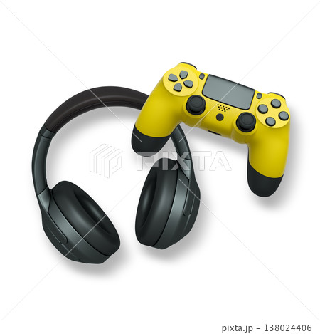 Wireless gaming headset and game controller isolated on white background with clipping path. Modern gaming accessories 138024406