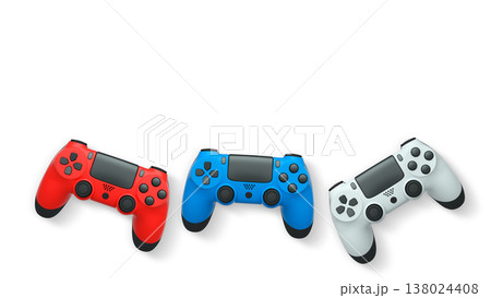 Wireless gaming controllers flying in air isolated on white background, symbolizing gaming technology concept 138024408