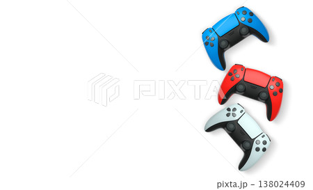 Wireless gaming controllers flying in air isolated on white background, symbolizing gaming technology concept 138024409