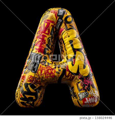 3D inflated A letter filled with bold graffiti tag in street art style on black backdrop with clipping path, urban creativity vibe 3D inflated A letter filled with bold graffiti tag in street art style on black backdrop with clipping path, urban creativity vibe 138024446