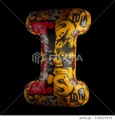3D inflated I letter filled with bold graffiti tag in street art style on black backdrop with clipping path, urban creativity vibe 3D inflated I letter filled with bold graffiti tag in street art style on black backdrop with clipping path, urban creativity vibe 138024453