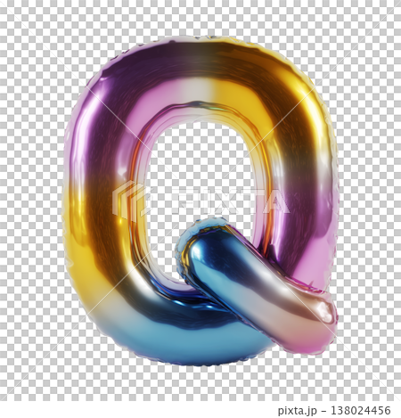 Multicolor metallic inflated balloon letter Q shown in glossy style isolated on white background, celebration and festive concept 138024456