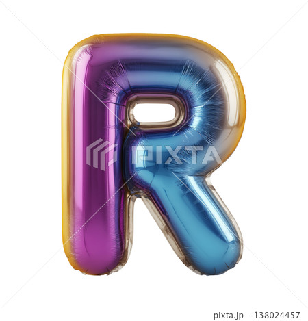 Multicolor metallic inflated balloon letter R shown in glossy style isolated on white background, celebration and festive concept 138024457